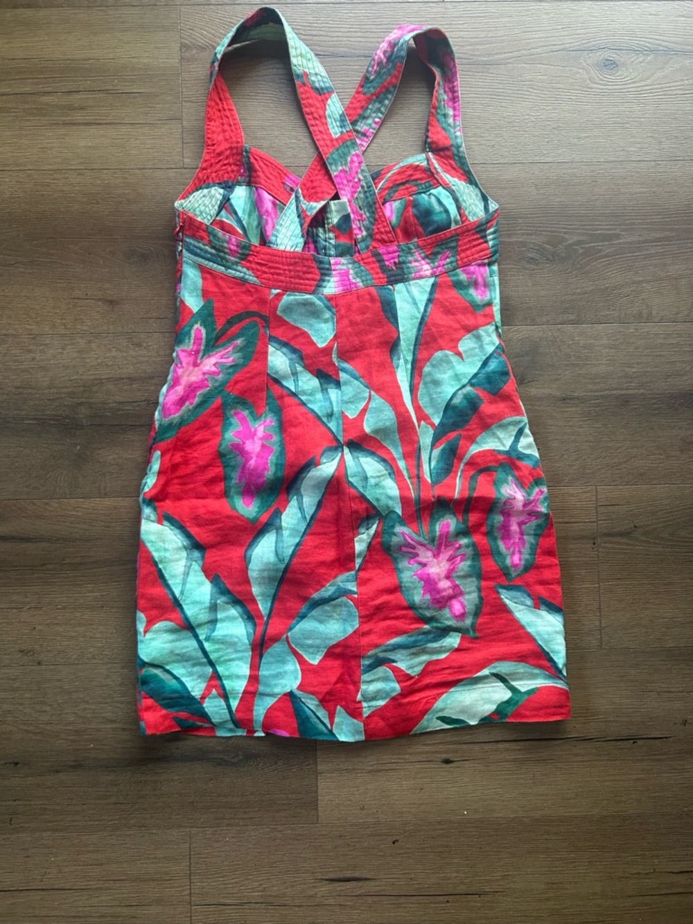 FARM Rio Red Tropical Printed Sundress with Teal & Pink Accents - Picture 2 of 5